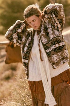 Promesa Bear Creek Geo-Print Fleece Zip-Front Jacket In Taupe