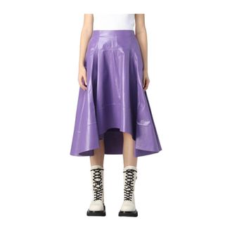 Bottega Veneta Leather Skirts, female, Purple, XS, Asymmetrical Leather Midi Skirt