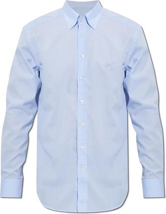 Etro Gecustomiseerd overhemd met geborduurd logo - Heren - Zakelijke Overhemden - Blauw - 4XL - Katoen - Overhemden