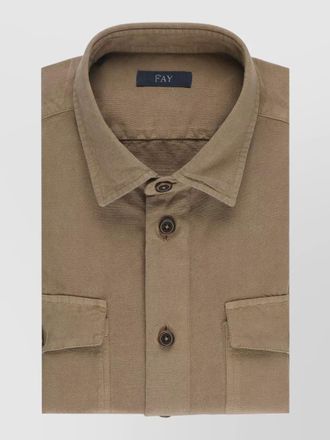 Fay straight collar long sleeve linen cotton shirt
