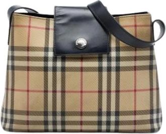 Burberry Pre-owned Canvas Shoulder Bag - Dames - Vintage Schoudertas - Beige - ONE Size - Leer - Vintage