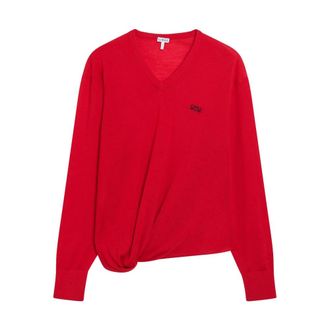 Loewe V-neck Knitwear, female, Red, Size: XS Draped Sweater
