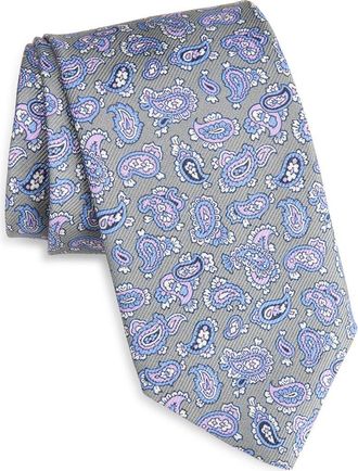 David Donahue Paisley Silk Tie in Gray at Nordstrom