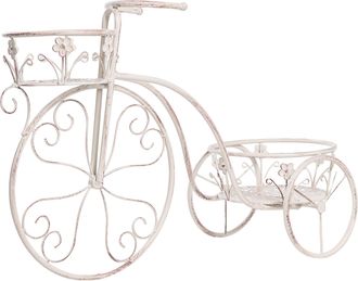 Beliani Macetero De Metal Para Jard&iacute;n Motivo Bicicleta Interior Exterior Con Soporte 66 X 24 X 49 Cm De Hierro Blanco Crema Wildrose