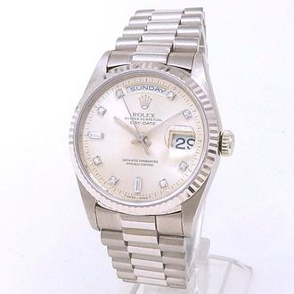 Rolex Pre-owned Rolex Day Date Automatic Chronometer Diamond Silver Dial Mens Watch 18239 SDP