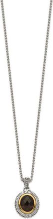 Diamond2Deal Sterling Silver with 14K Accent Oval Smoky Quartz Pendant Necklace
