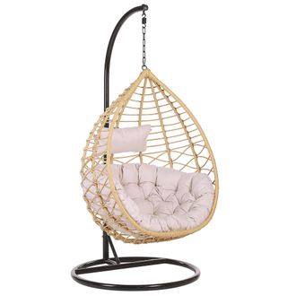 Beliani Beliani - Silla Colgante De Rat&aacute;n Color Natural Con Marco De Metal Para Interior Y Exterior Cesta Arsita