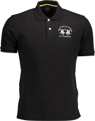 La Martina Stijlvol poloshirt met contrastdetails - Heren - Polos - Zwart - L - Katoen - Tops