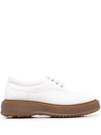 Hogan Untraditional chunky sole brogues - women - Canvas/Grained Leather/Fabric/Leather/Rubber - 38.5 - White
