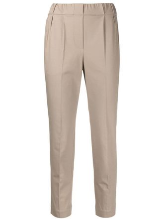 Brunello Cucinelli cropped tapered trousers - women - Cotton/Spandex/Elastane/Cupro/Spandex/Elastane - 42 - Neutrals