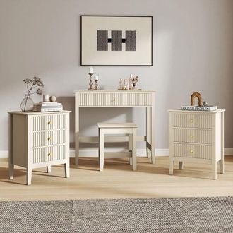 Melody Maison Dressing Table, Stool & Pair Of 3 Drawer Bedside Tables - Hales Taupe Range in Beige