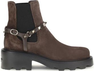 Valentino Garavani Brown Calf Leather Bos Taurus Chelsea Womens Boots