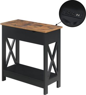 Convenience Concepts Oxford Flip Top End Table with Charging Station and Shelf, Brown