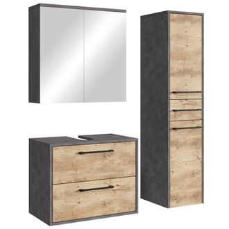 Badplaats Set Mueble Bajo Lavabo Florence 60 X 35 Cm - Roble Casta&ntilde;o Y Gri