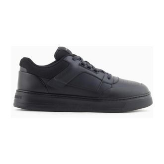 Emporio Armani Leren sneakers met mesh details - Heren - Sneakers - Zwart - 42 EU - Leer - Schoenen