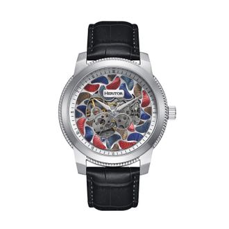 Heritor Mens Emmanuel Semi-Skeleton Leather-Band Watch - Silver Stainless Steel - One Size