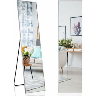 Costway Specchio da Parete Lungo, Specchio da Terra Appendere con Cornice in Lega di Alluminio e Ganci, Per Camera da Letto e Soggiorno, 120 x 37 cm