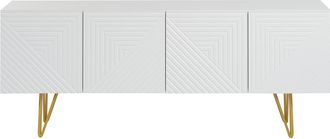 Miliboo Mueble Tv De Dise&ntilde;o 140 Cm Con Grabados Grabado De Metal Blanco Y Dorado Ozen