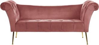 Beliani Beliani - Chaise Longue De Terciopelo Rosa Acolchado Patas De Metal Nantilly