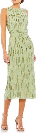 Mac Duggal Abstract Beaded Sleeveless Midi Sheath Dress in Sage at Nordstrom, Size 14