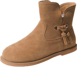 Generic Womens Suede Mid Calf Boots - Soft Faux Suede Ankle Boots with Non Slip Sole, Smooth Side Zip and Tassel Detail, Low Heel Winter Booties for Rainy Str