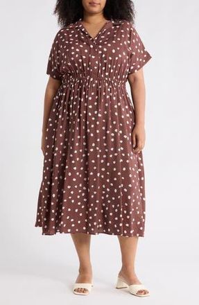 Renee C Polka Dot Short Sleeve Midi Dress in Brown at Nordstrom Rack, Size 2 X