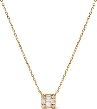 House of Brilliance 10K Yellow Gold 1/10 Cttw Mosaic Composite Square Inch Pendant Necklace at Nordstrom