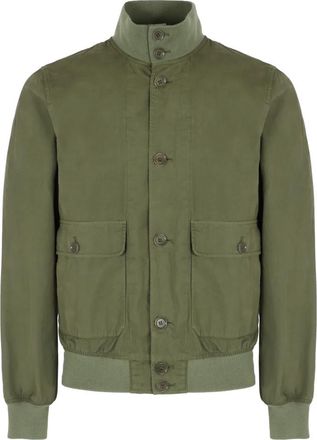 Aspesi Katoenen bomberjack met geribbelde randen - Heren - Bomber jackets - Groen - M - Katoen - Jassen