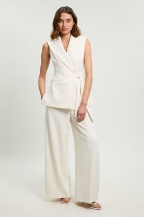 Karen Millen Womens Compact Stretch Tailored Wide Leg Trouser - White - Size 14 UK
