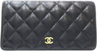 Chanel Black Grained Calfskin Long Wallet (Bi-Fold) (Pre-Owned)
