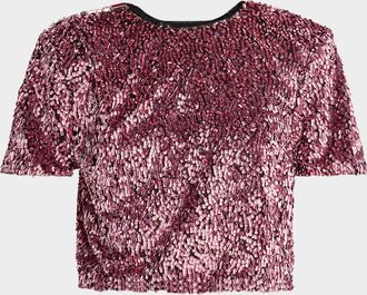 Area Sequined Short-Sleeved T-Shirt