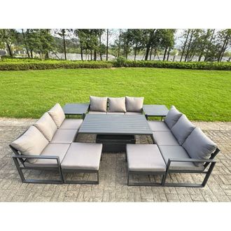 Fimous Aluminum Modern Patio Conversation Set with Lifting Table, 2 Side Table in Dark Grey