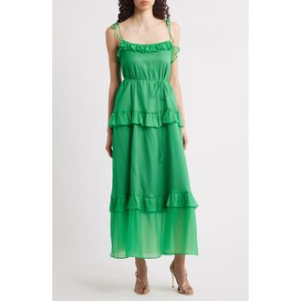 Julia Jordan Tie Strap Tiered Midi Dress in Green at Nordstrom, Size X-Small