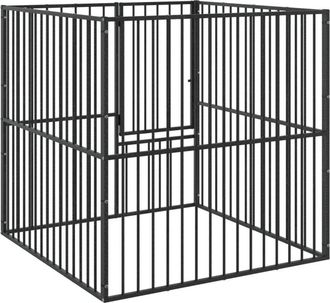 vidaXL Corralito Para Perros Con 4 Paneles Acero Galvanizado Negro Vidaxl