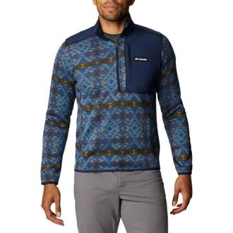 Columbia Weather II Sweater Mens Navy Checkered Peaks Print Half Zip SGN1760