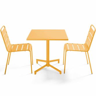 Oviala Conjunto de mesa y 2 sillas de jard&iacute;n de metal de 70 cm amarillo