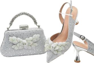 Generic Shoes And Bag Set For Women Wedding Pointed Toe Pumps High Heel Rhinestones Party Shoe And Bag Set