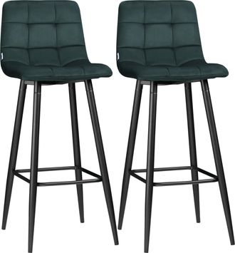 HOMCOM Homcom Juego De 2 Taburetes Altos De Cocina, Taburetes De Bar Tapizados En Terciopelo, Reposapi&eacute;s Y Respaldo, Estructura De Acero, Para Comedor, Verde