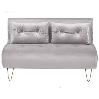 Beliani Sof&aacute; Cama 2 Plazas De Terciopelo Gris Claro Dorado Sin Reposabrazos 2 Cojines Vestfold