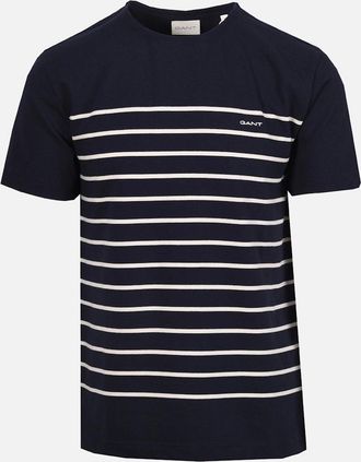 GANT Mens GANT PLACED STRIPE T-SHIRT EVENING BLUE - Navy - Size: 40