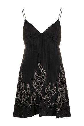 Palm Angels WOMENS STUDDED BURNING DRESS Size: M, colour: BLACK