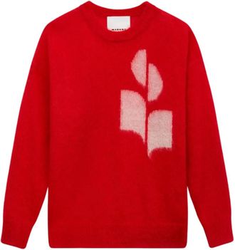 Isabel Marant Rode Mohair Logo Trui Lange Mouw - Heren - Ronde hals truien - Rood - M - Wol - Truien & Vesten