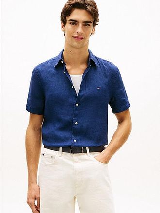 Tommy Hilfiger Regular Fit Washed Linen Short Sleeve Shirt
