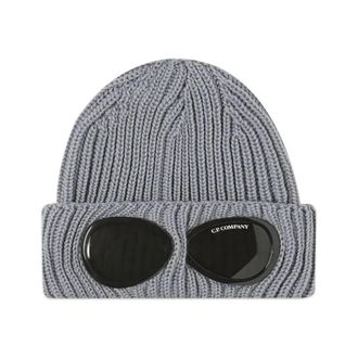 C.P. Company Ribgebreide beanie met goggle-detail - Dames - Hoeden - Grijs - ONE Size - Wol - Accessoires