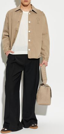 Ami Denim Jacket With Patch, Mens, Beige