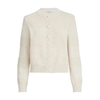 Brunello Cucinelli Brunello Cucinelli, Cardigans, female, Beige, Size: M Cardigan with Dazzling Stripes