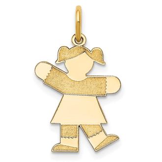 Diamond2Deal 14k Yellow Gold The Kids Small Girl with Ponytails Engravable Kiss Charm Pendant