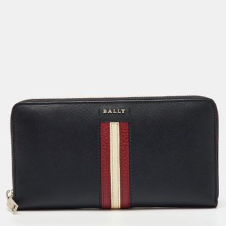 Bally Black Saffiano Leather Salen Zip Around Wallet