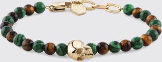 Philipp Plein Bracciale Skull in ottone cromato con pietre e logo Hexagon