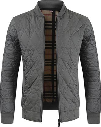 Generic Men Quilted Jacket Diamond Quilted Bomber Jackets Stand-collar Lightweight Quilted Padded Winter Warm Mens Bomber Jackets Casual Coats Packable Puffer